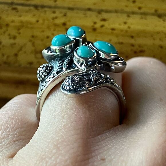 Sierra Nevada Turquoise Sterling Silver Butterfly Sunflower Ring Size 7 - Picture 2 of 9